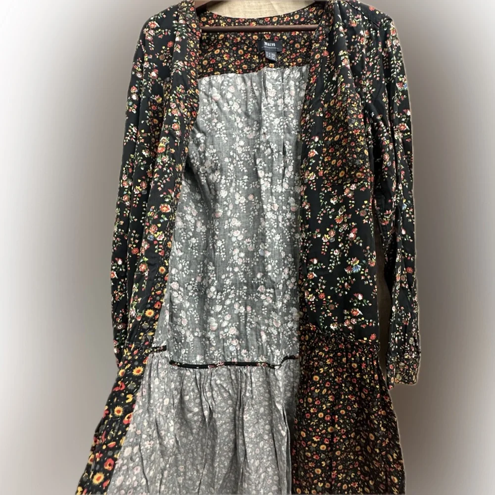 Anthropologie Black Floral Long-Sleeve Tiered Dress - Picture 12 of 16